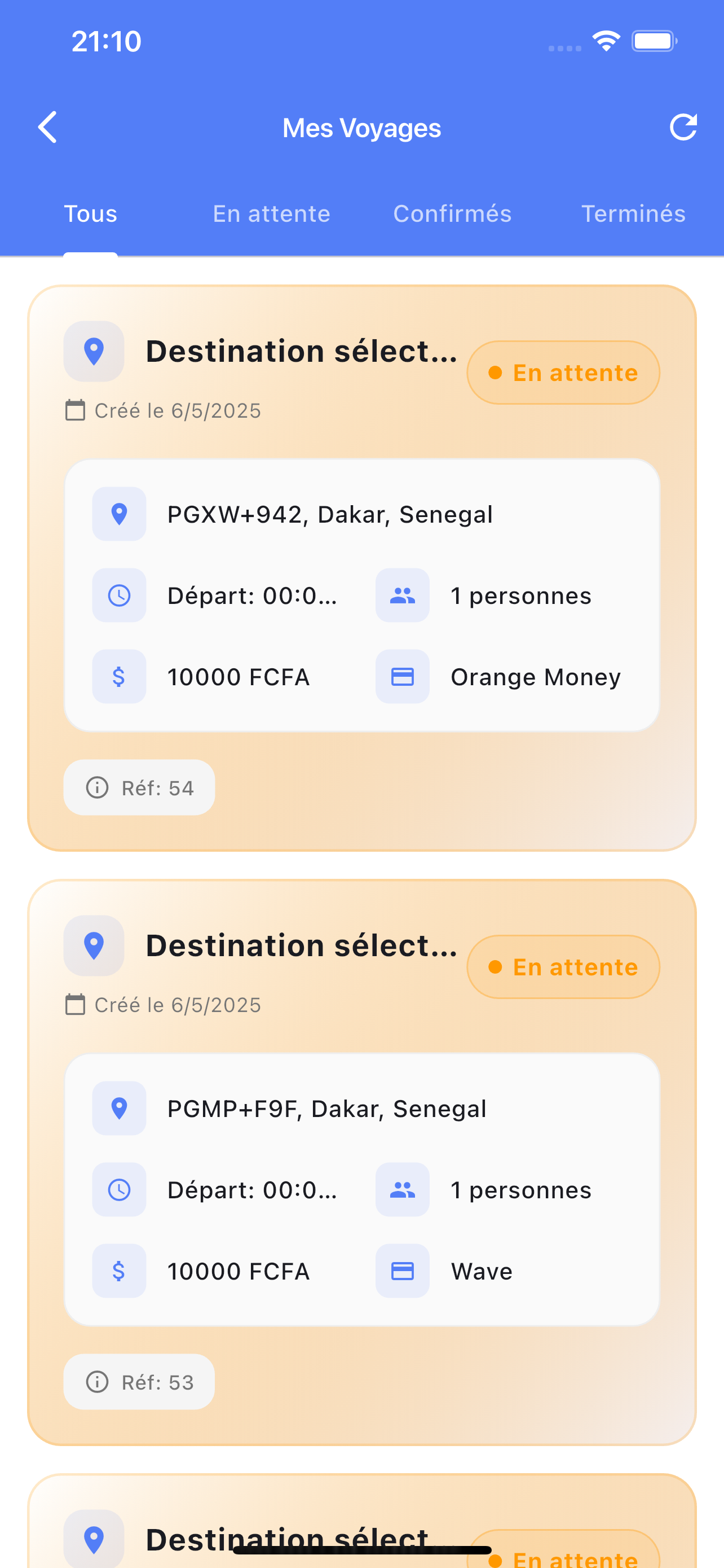 Aperçu de l'application mobile Allo-Taxi